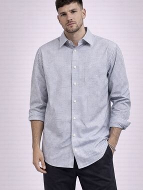 Michael Kors Slim Fit Non Iron Dress Shirt Blue Check XL 17.5 34/35 Stretch